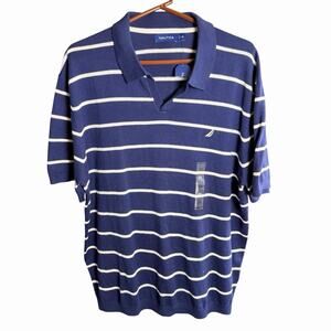 Nautica Men's Striped Navy Vneck S/S Sweater 2XL XXL Coastal Preppy Prep NWT